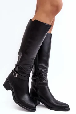 Kozaki Przed Kolano|Kozaki Na Obcasie>Buty Sergio Leone Damskie Kozaki Na Niskim Obcasie Przed Kolano Czarne Bafiske