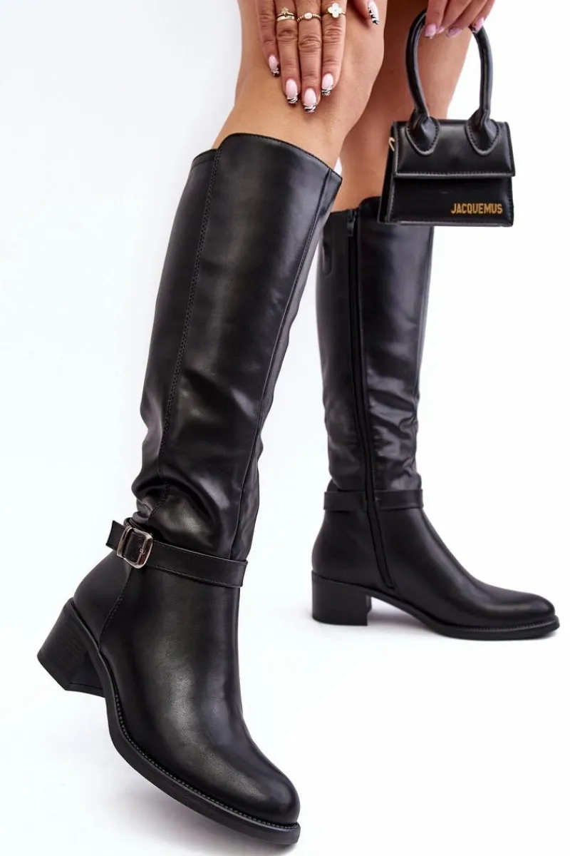 Kozaki Przed Kolano|Kozaki Na Obcasie>Buty Sergio Leone Damskie Kozaki Na Niskim Obcasie Przed Kolano Czarne Bafiske