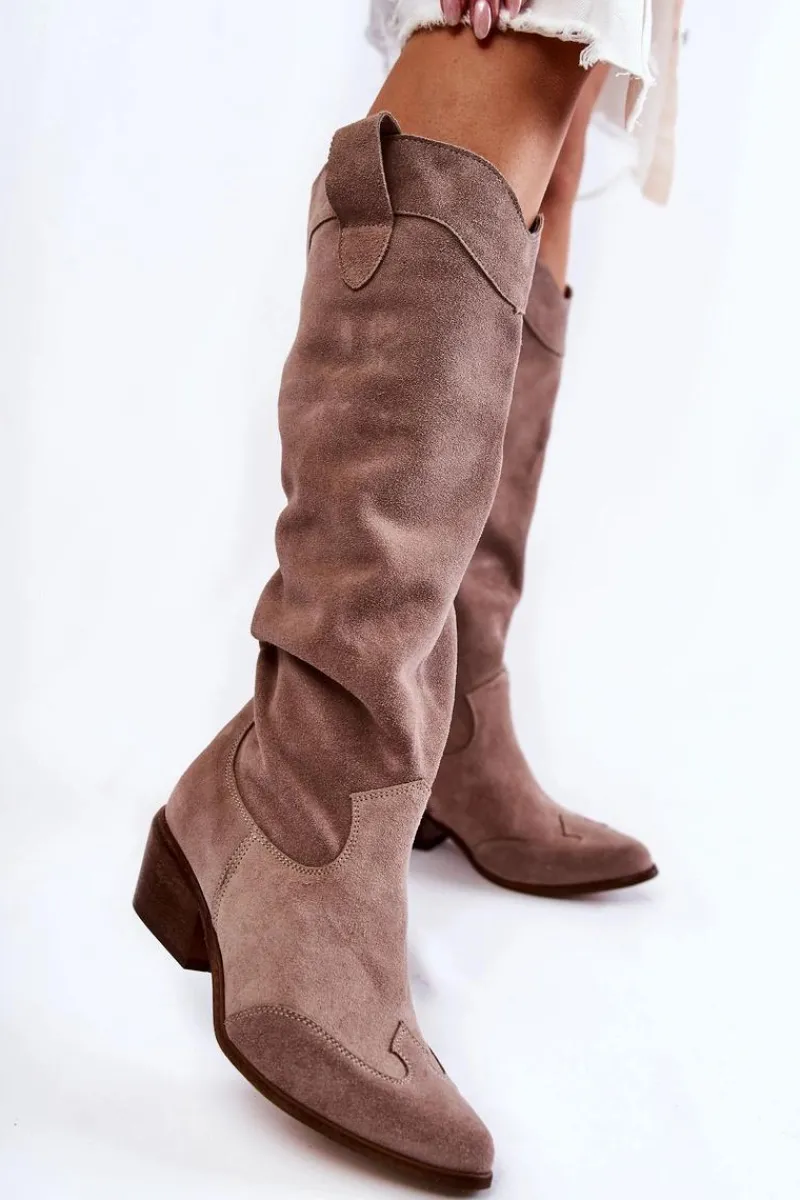 New Damskie Kozaki Na Obcasie Lewski Shoes 3235 Cappucino Damskie Kozaki Wiosenne|Kozaki Przed Kolano