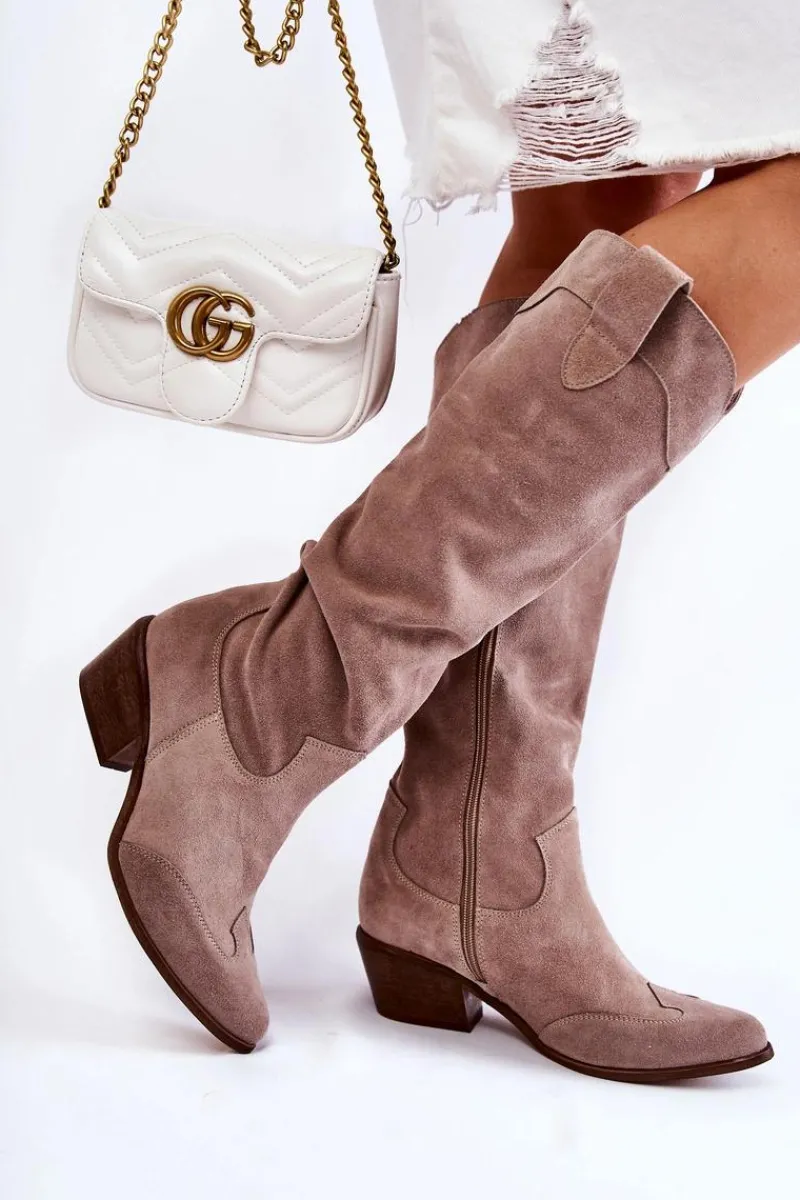 New Damskie Kozaki Na Obcasie Lewski Shoes 3235 Cappucino Damskie Kozaki Wiosenne|Kozaki Przed Kolano