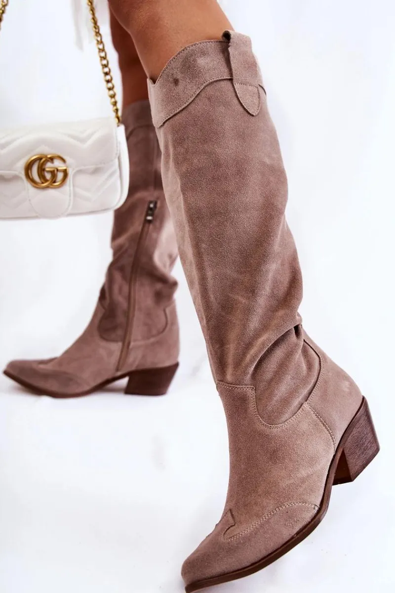 New Damskie Kozaki Na Obcasie Lewski Shoes 3235 Cappucino Damskie Kozaki Wiosenne|Kozaki Przed Kolano