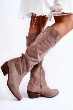 New Damskie Kozaki Na Obcasie Lewski Shoes 3235 Cappucino Damskie Kozaki Wiosenne|Kozaki Przed Kolano