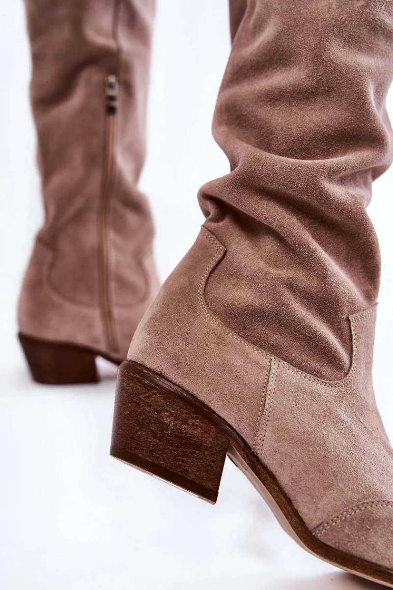 New Damskie Kozaki Na Obcasie Lewski Shoes 3235 Cappucino Damskie Kozaki Wiosenne|Kozaki Przed Kolano