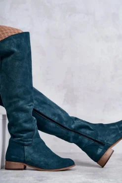 Kozaki Za Kolano|Kozaki Wiosenne>Boto Damskie Kozaki Na Płaskim Obcasie Zielone Isolde