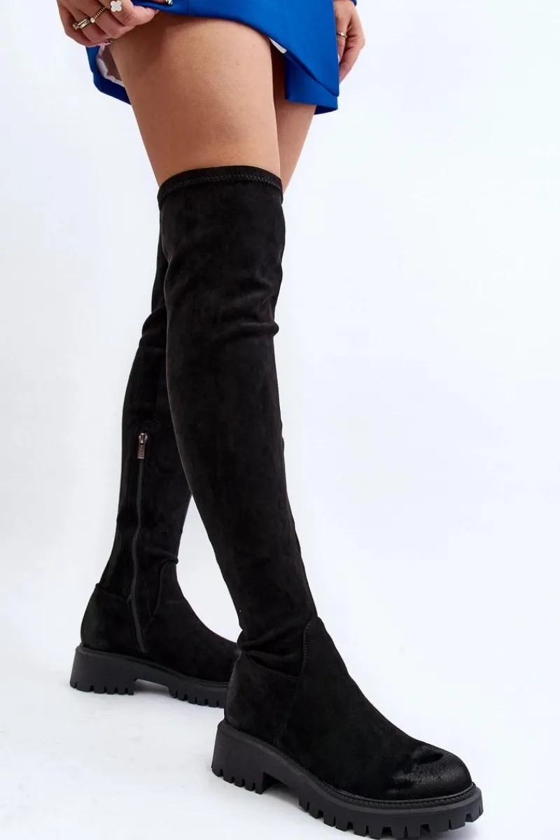 Kozaki Ocieplane|Muszkieterki>Boto Damskie Kozaki Na Płaskim Obcasie Za Kolano La.Fi 270068B-SU Czarne