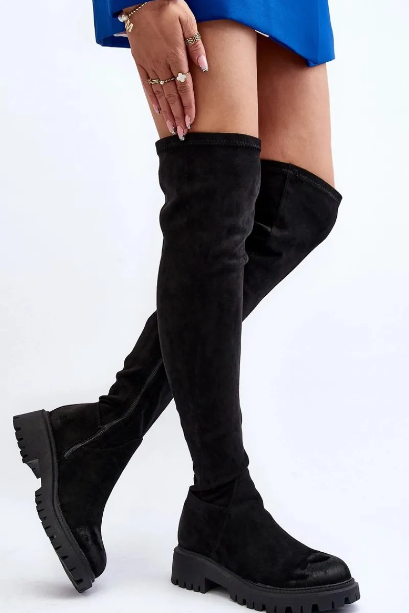 Kozaki Ocieplane|Muszkieterki>Boto Damskie Kozaki Na Płaskim Obcasie Za Kolano La.Fi 270068B-SU Czarne
