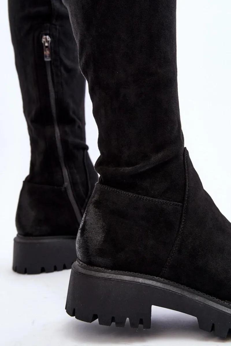 Kozaki Ocieplane|Muszkieterki>Boto Damskie Kozaki Na Płaskim Obcasie Za Kolano La.Fi 270068B-SU Czarne