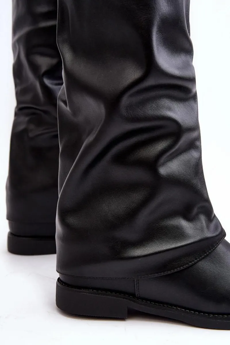 Kozaki Płaskie|Kozaki Przed Kolano>Boto Damskie Kozaki Na Płaskim Obcasie Z Marszczoną Cholewką Czarne Tercella