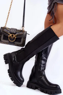 Hot Evento Damskie Kozaki Na Platformie Do Kolana Czarne Milania