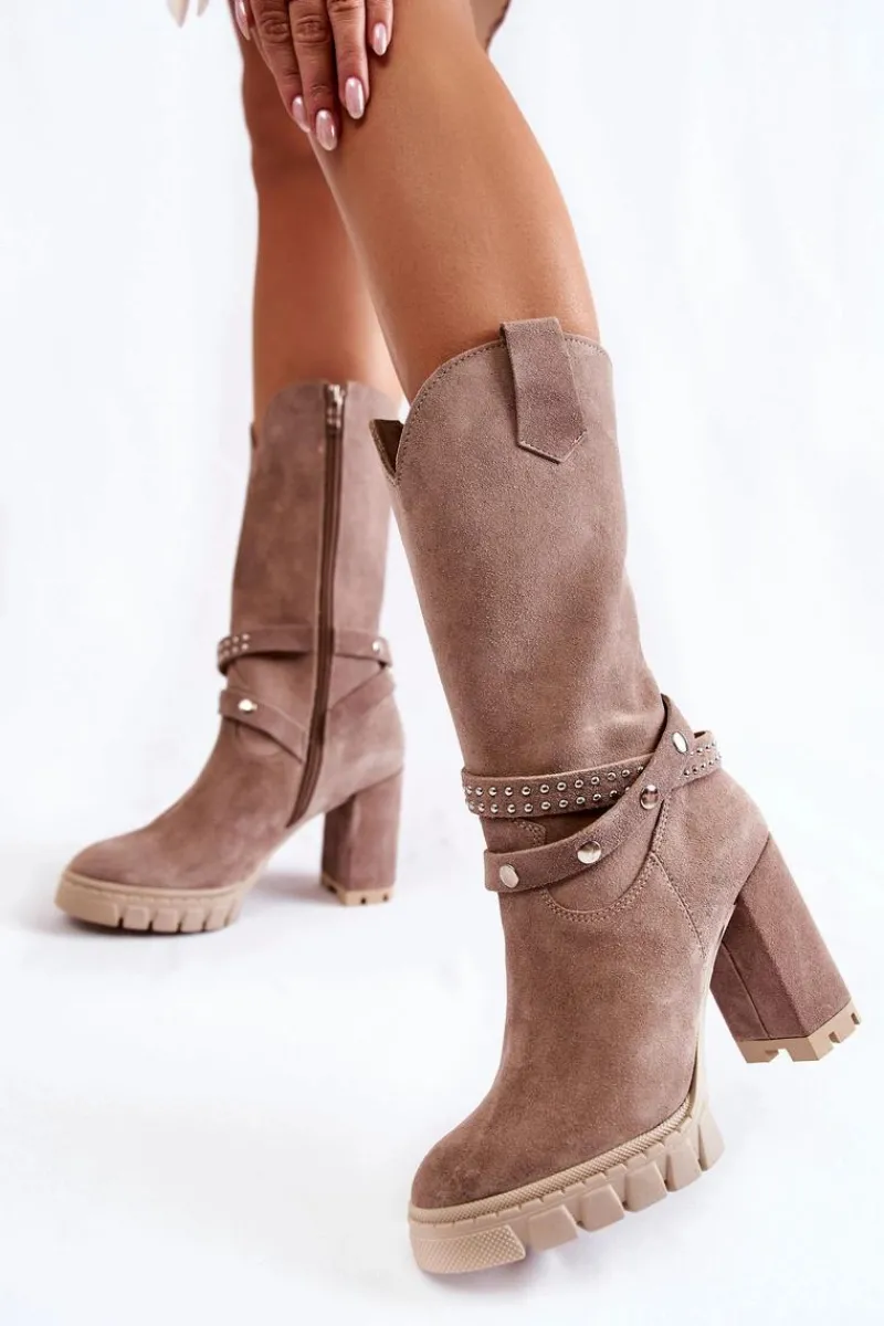 Discount Boto Damskie Kozaki Na Słupku Lewski Shoes 3246 Cappucino