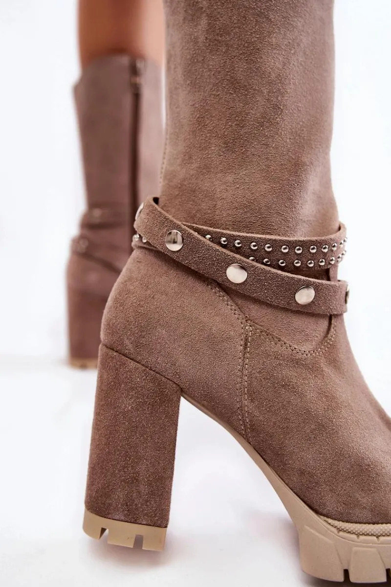 Discount Boto Damskie Kozaki Na Słupku Lewski Shoes 3246 Cappucino