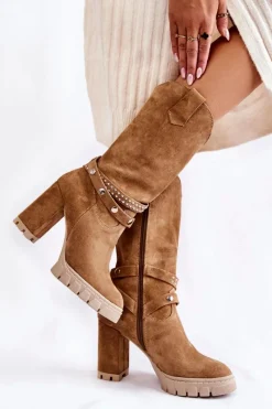 Kozaki Wiosenne|Kozaki Przed Kolano></noscript>Boto Damskie Kozaki Na Słupku Lewski Shoes 3246 Beżowe