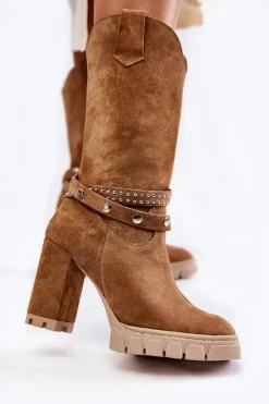 Kozaki Wiosenne|Kozaki Przed Kolano></noscript>Boto Damskie Kozaki Na Słupku Lewski Shoes 3246 Beżowe