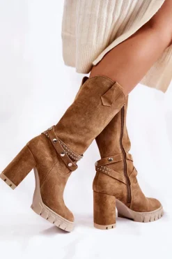 Kozaki Wiosenne|Kozaki Przed Kolano></noscript>Boto Damskie Kozaki Na Słupku Lewski Shoes 3246 Beżowe