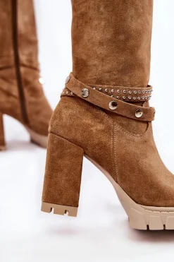 Kozaki Wiosenne|Kozaki Przed Kolano></noscript>Boto Damskie Kozaki Na Słupku Lewski Shoes 3246 Beżowe