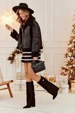 Discount Boto Damskie Kozaki Na Słupku Przed Kolano Czarne Portora