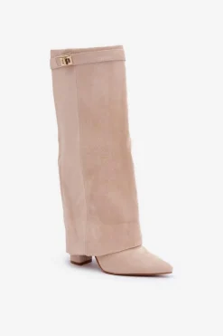 Kozaki Wiosenne|Kozaki Przed Kolano></noscript>Boto Damskie Kozaki Na Słupku Przed Kolano Jasnobeżowe Portora