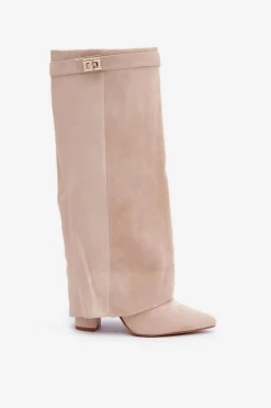 Kozaki Wiosenne|Kozaki Przed Kolano></noscript>Boto Damskie Kozaki Na Słupku Przed Kolano Jasnobeżowe Portora