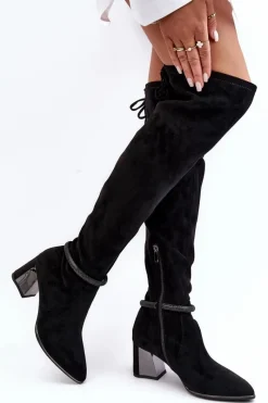 Online Damskie Kozaki Na Słupku Za Kolano D&A MR870-65 Czarne Damskie Muszkieterki|Kozaki Za Kolano