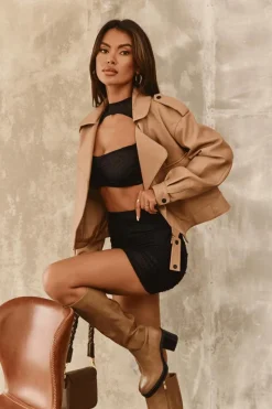 Discount Damskie Kozaki Ocieplane Na Słupku Ciemnobeżowe Theisen Damskie Kozaki Przed Kolano|Kozaki Na Obcasie