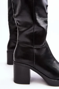 Outlet Boto Damskie Kozaki Ocieplane Na Słupku Czarne Theisen