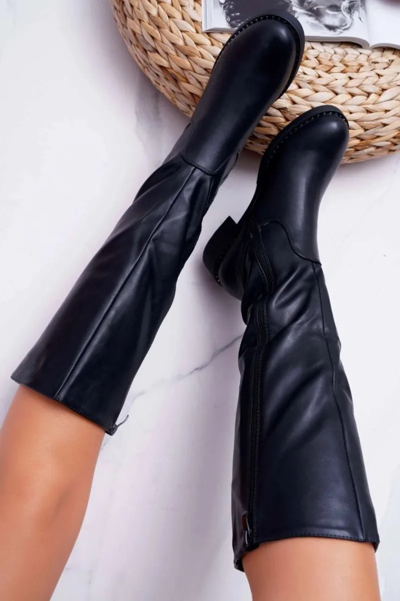 Sale Buty Sergio Leone Damskie Kozaki Płaski Obcas Sergio Leone Ocieplane Czarne KZ280