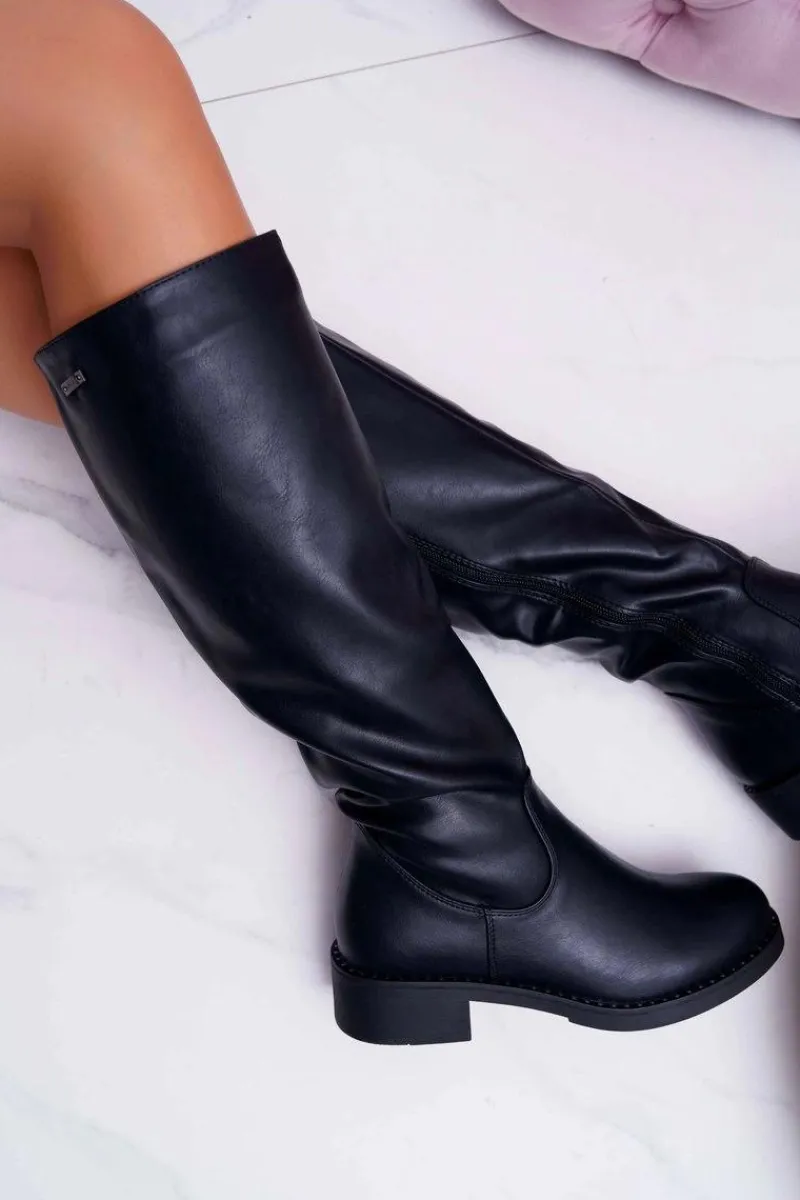 Sale Buty Sergio Leone Damskie Kozaki Płaski Obcas Sergio Leone Ocieplane Czarne KZ280