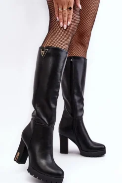 Discount Damskie Kozaki Przed Kolano Na Słupku Czarne Ceesina Damskie Kozaki Przed Kolano|Kozaki Na Obcasie