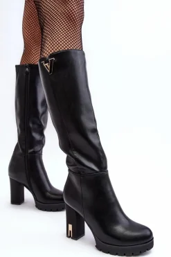 Discount Damskie Kozaki Przed Kolano Na Słupku Czarne Ceesina Damskie Kozaki Przed Kolano|Kozaki Na Obcasie