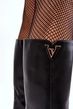 Discount Damskie Kozaki Przed Kolano Na Słupku Czarne Ceesina Damskie Kozaki Przed Kolano|Kozaki Na Obcasie