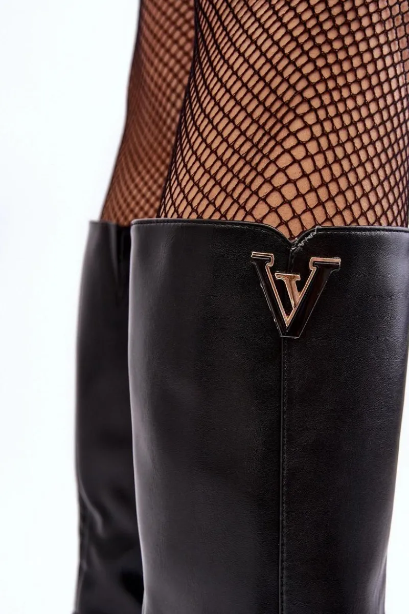 Discount Damskie Kozaki Przed Kolano Na Słupku Czarne Ceesina Damskie Kozaki Przed Kolano|Kozaki Na Obcasie