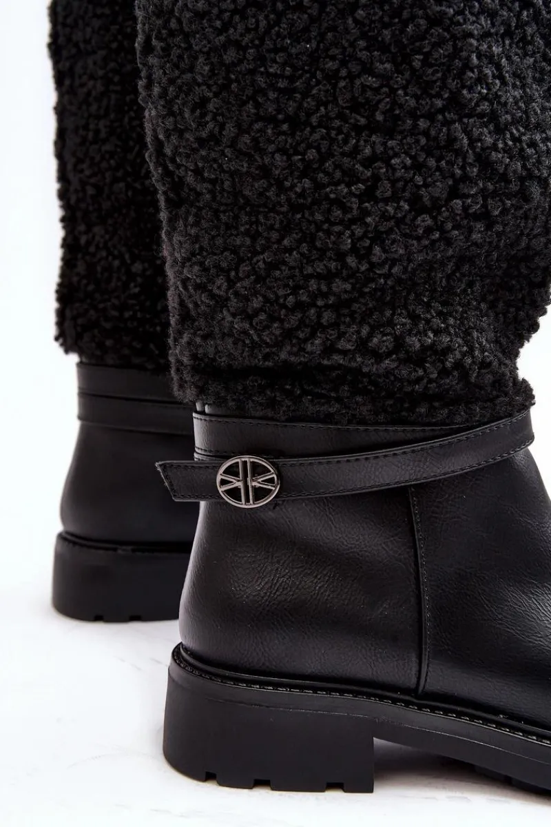 Boto Damskie Kozaki Przed Kolano Z Futerkiem Typu Baranek Czarne Bellama