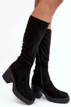 Kozaki Na Słupku|Kozaki Przed Kolano>Damskie buty S.Barski Damskie Kozaki Przed Kolano Na Masywnym Słupku D&A SN622-10A Czarne Czarny