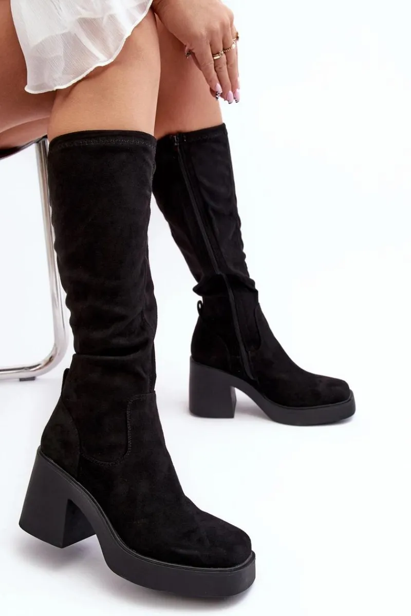 Kozaki Na Słupku|Kozaki Przed Kolano>Damskie buty S.Barski Damskie Kozaki Przed Kolano Na Masywnym Słupku D&A SN622-10A Czarne Czarny