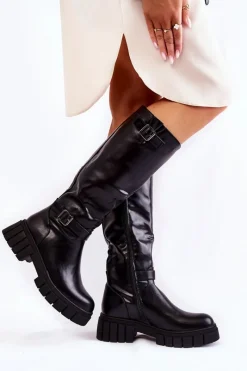 Kozaki Wiosenne|Kozaki Płaskie></noscript>Boto Damskie Kozaki Przed Kolano Czarne Mariett