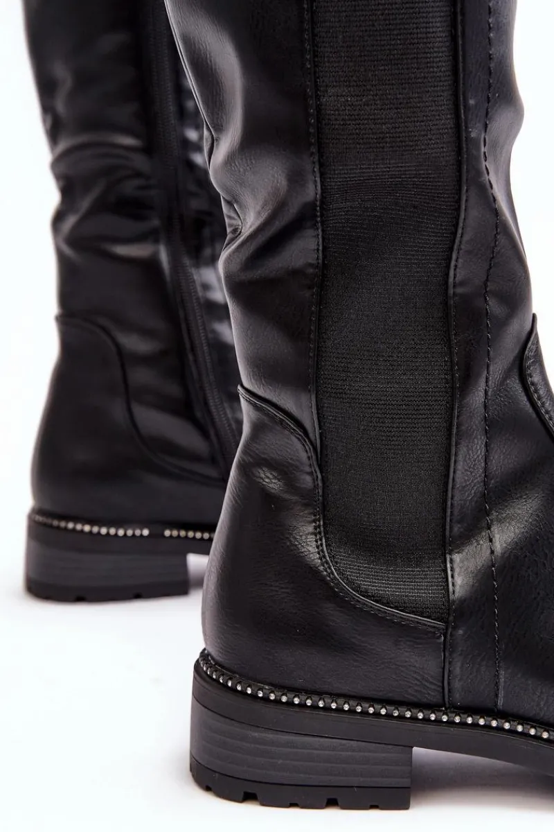 Kozaki Płaskie|Kozaki Przed Kolano>Evento Damskie Kozaki Przed Kolano Na Płaskim Obcasie Czarne Klemmo