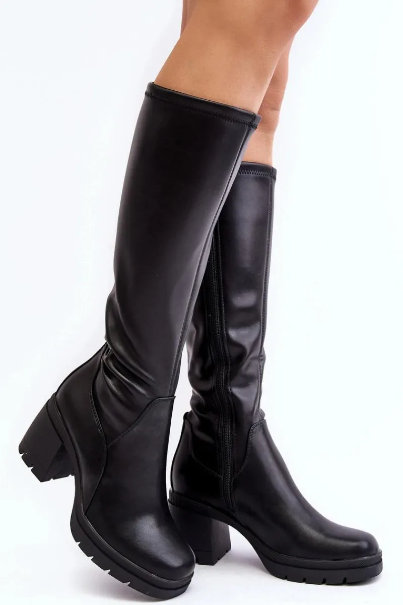 Hot Damskie Kozaki Przed Kolano Na Obcasie Ocieplane Czarne Sislene Damskie Kozaki Przed Kolano|Kozaki Na Obcasie