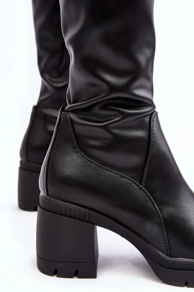 Hot Damskie Kozaki Przed Kolano Na Obcasie Ocieplane Czarne Sislene Damskie Kozaki Przed Kolano|Kozaki Na Obcasie