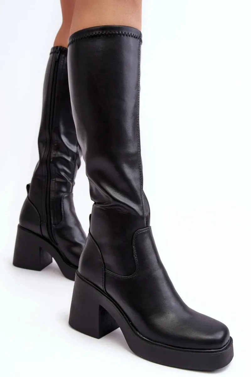 Online Damskie Kozaki Przed Kolano Na Masywnym Słupku D&A SN622-10 Czarne Damskie Kozaki Na Słupku|Kozaki Przed Kolano