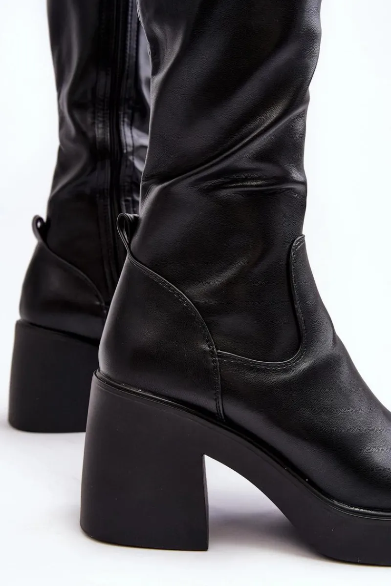 Online Damskie Kozaki Przed Kolano Na Masywnym Słupku D&A SN622-10 Czarne Damskie Kozaki Na Słupku|Kozaki Przed Kolano