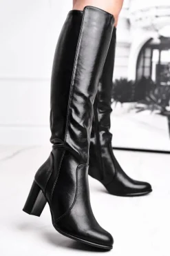 Sale Damskie Kozaki Sergio Leone Czarne KZ275 Damskie Kozaki Na Obcasie