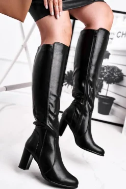 Sale Damskie Kozaki Sergio Leone Czarne KZ275 Damskie Kozaki Na Obcasie