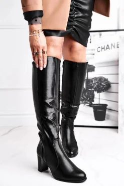 Sale Damskie Kozaki Sergio Leone Czarne KZ275 Damskie Kozaki Na Obcasie