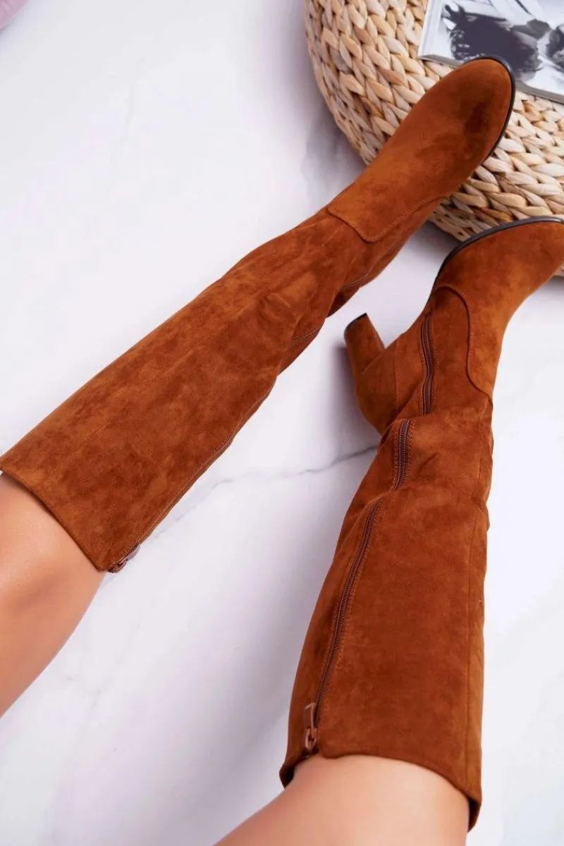 Hot Damskie Kozaki Sergio Leone Zamszowe Camel KZ275 Damskie Kozaki Na Obcasie|Kozaki Zamszowe