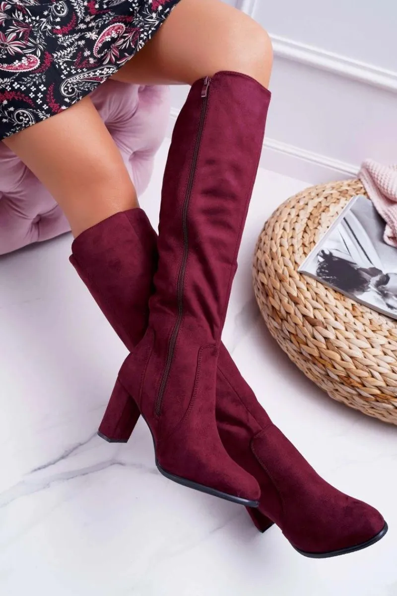 Online Buty Sergio Leone Damskie Kozaki Sergio Leone Zamszowe Bordowe KZ275