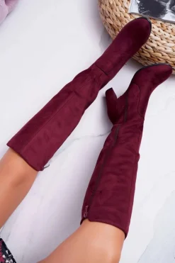 Online Buty Sergio Leone Damskie Kozaki Sergio Leone Zamszowe Bordowe KZ275