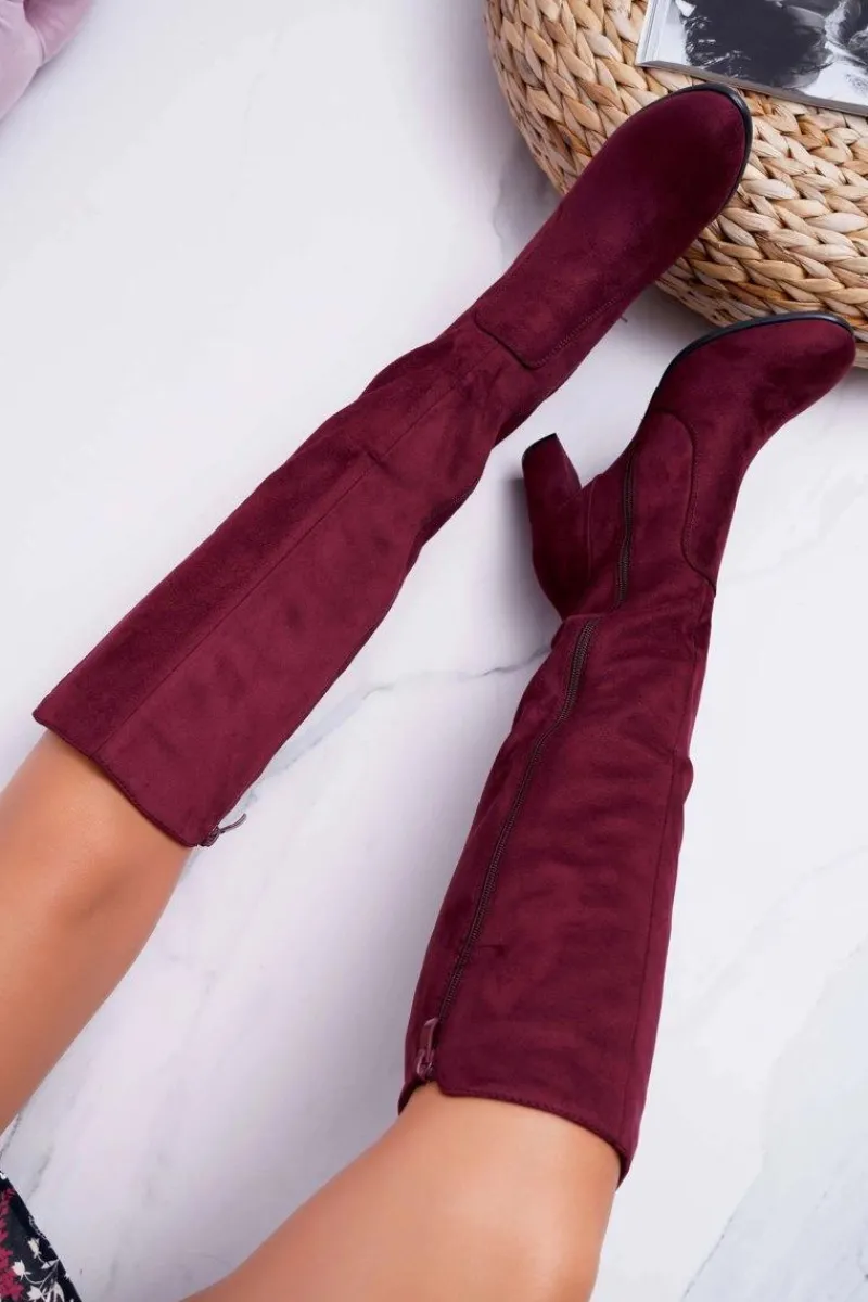 Online Buty Sergio Leone Damskie Kozaki Sergio Leone Zamszowe Bordowe KZ275