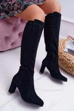 Kozaki Na Obcasie|Kozaki Zamszowe>Buty Sergio Leone Damskie Kozaki Sergio Leone Zamszowe Czarne KZ275