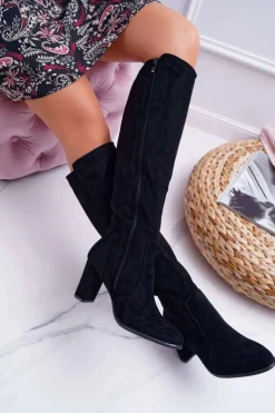 Kozaki Na Obcasie|Kozaki Zamszowe></noscript>Buty Sergio Leone Damskie Kozaki Sergio Leone Zamszowe Czarne KZ275