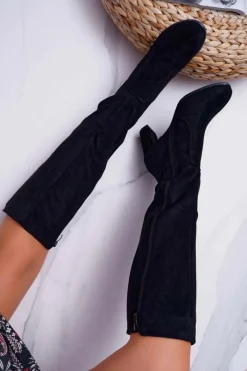 Kozaki Na Obcasie|Kozaki Zamszowe></noscript>Buty Sergio Leone Damskie Kozaki Sergio Leone Zamszowe Czarne KZ275